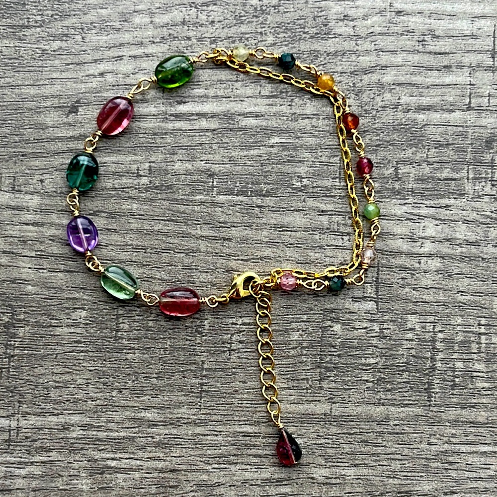 14k gold filled bracelet with Multi tourmaline gemstones